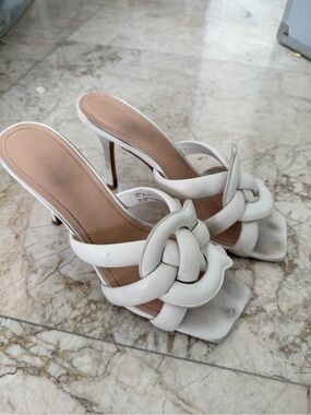 Coach White Knotted Leather High Heel Mules